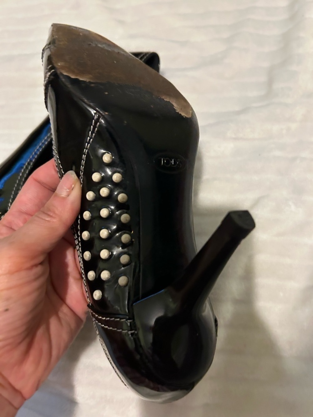 TOD'S | Black Patent Pumps With White Stitching Sz 8.5 - Picture 7 of 10